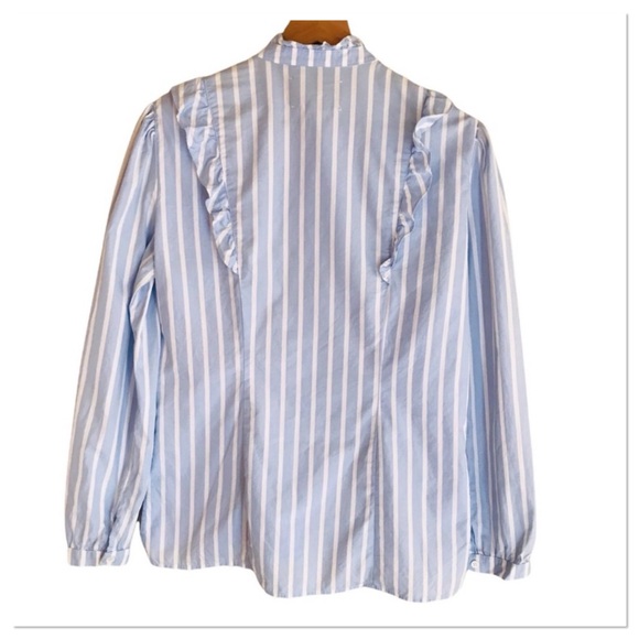 Reformation Etta Top In Lydia Striped Ruffle Edge Button Up Front Blue Size L - Picture 7 of 10
